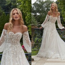 Boho A Line Wedding Dresses Sexy Appliques Off Shoulder Princess Bridal Gowns