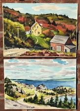 New Jersey Artist Kent Day Coes (2) Watercolors. Farm House. Margaret's Bay