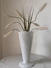 Vintage Antique White Milk Glass Hobnail Large Vase 9.5” Scalloped Footed