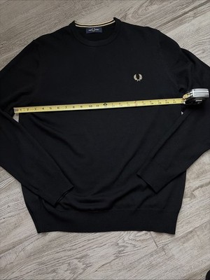 FRED PERRY BLACK LONGSLEEVE COTTON WOOL CREW NECK LOGO SWEATER SIZE LARGE UK NWT
