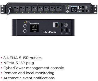 CyberPower PDU41001 Switched PDU, 100-120V/15A 8 Outlets, 1U Rackmount