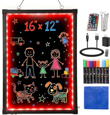 LED Writing Board 16''x12'', Erasable Light-Up Message Display, 12 Colors & 26 Mod