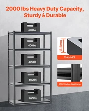 Storage Shelves, 2000 lbs, 5 Tier Garage Storage Shelving, Black