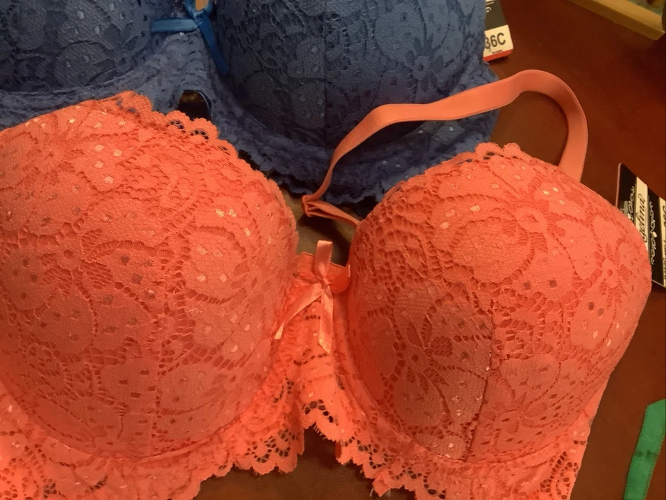 (2) ANGELINA~Bras~NEW/NWT~36C~Royal Blue/Coral~All Lace/Underwire~Beautiful~ - Image 2 of 4