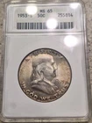 1953 S Franklin Silver Half Dollar 50 Cents ANACS MS 65 Soapbox Holder
