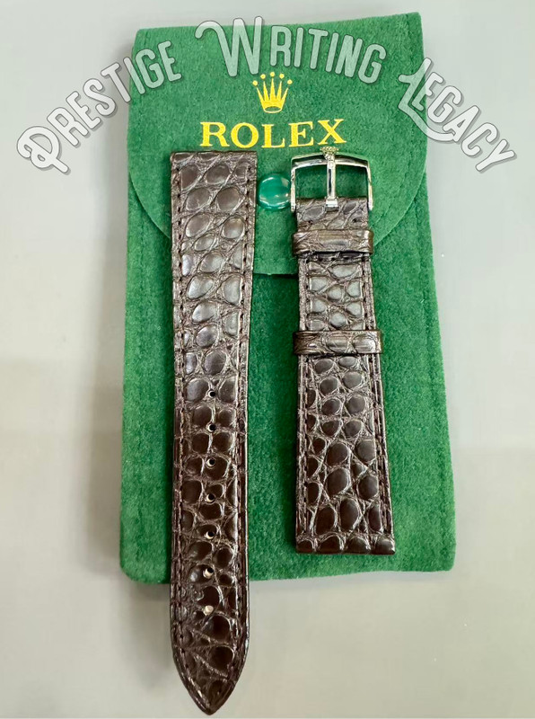 ROLEX 20mm. Brown Crocodile Leather. Band & 𝐑𝐎𝐋𝐄𝐗 Silver Crown Buckle NOS🔥