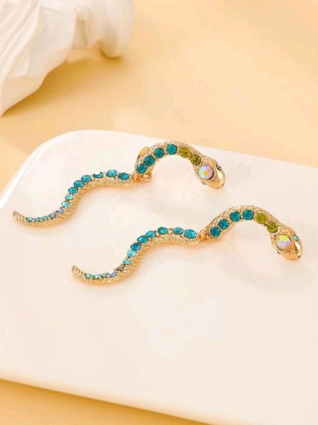 Alternate view of Gold Snake Earrings 18k Plated Yellow Studs Rhinestone Jackets