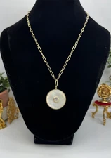 Kenneth Jay Lane Mother Of Pearl And Zirconia Accent  Gold Tone Pendant Necklace