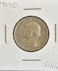 1964 d Washington Quarter - 90% Silver -  VF Free Shipping W/ Tracking