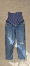 M&S Petite Over The Bump Maternity Mom Blue Ripped Jeans Size 12 Short