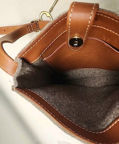 Fossil Austin Womens Beige Felt Wool Leather Slim Tote Crossbody Purse Bag - Bild 13 von 15