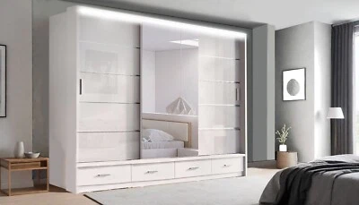 TRACK-D Modern Sliding Wardrobe with LED Light | Stylish Bedroom Storage Solution