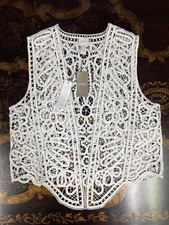 NWT Chico's White Crochet Lace Open Vest Cottage Prairie Coastal Cowgirl Sz 1