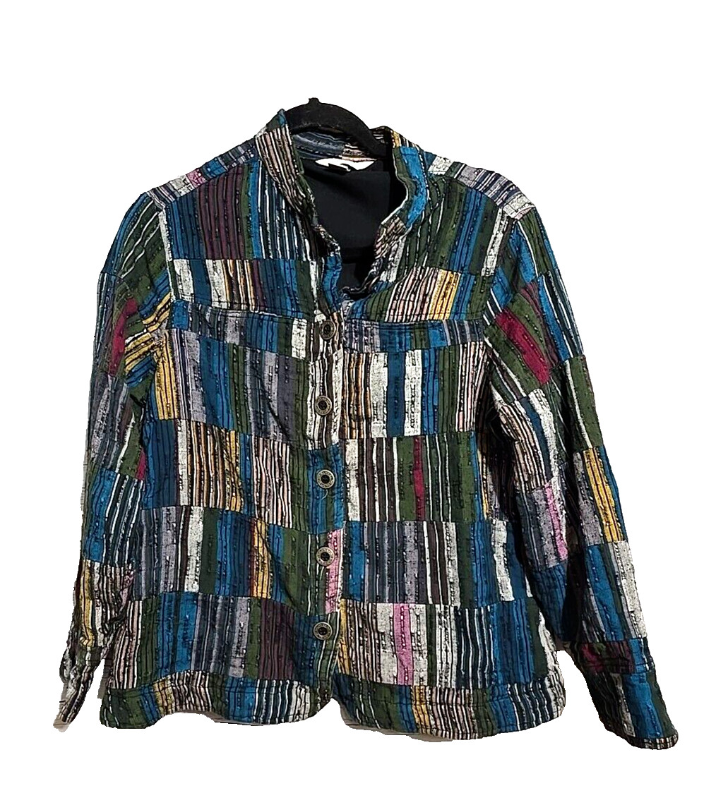 CJ Banks Multicolor Patchwork Button Down Boho Ho… - image 1