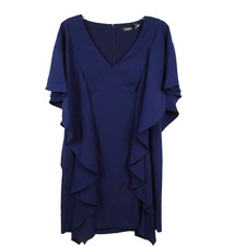Ralph Lauren Ruffled Dress Women's Size 4 Blue Office Career Party V-Neck