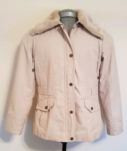 Ladies KLASS COLLECTION Beige size 14 Jacket faux Fur Collar Zip & Stud fasten - Picture 1 of 11