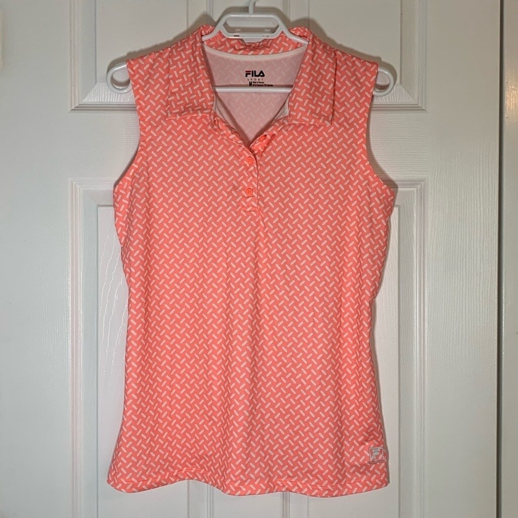 FILA SPORT Ladies Golf Shirt Size Medium Mango White Collar Buttons Sleeveless image 3