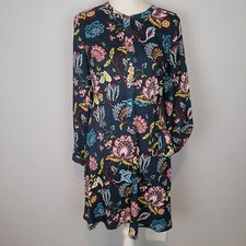 Ann Taylor Loft Teal  Floral Print Long Sleeve A Line Dress Size 2