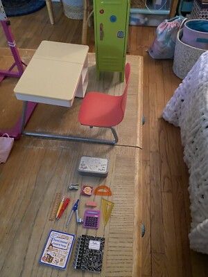 American Girl Doll Lime Green School Locker, Desk and school
