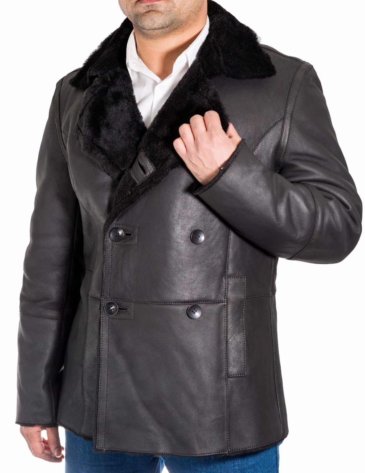Men's New Black German Naval Shearling 