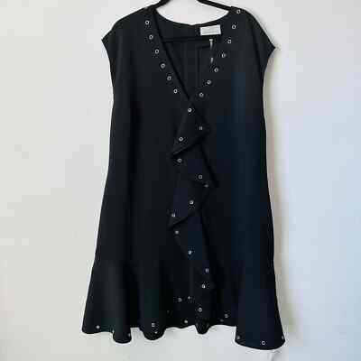 Lavish Alice Black Rivets and Ruffle Front Dress Sz 18 NWT B-J