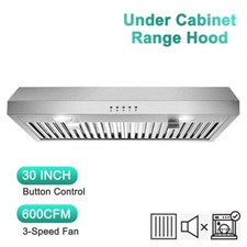 30 inch Kitchen Under Cabinet Range Hood Stainless Steel 600CFM Vent w/LEDs