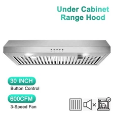 30 inch Kitchen Under Cabinet Range Hood Stainless Steel 600CFM Vent w/LEDs