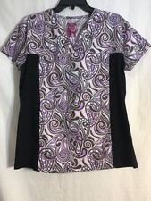DIVINE Short Sleeve Scrub Shirt Size S Preowned Paisley Stretchy Sides Pockets