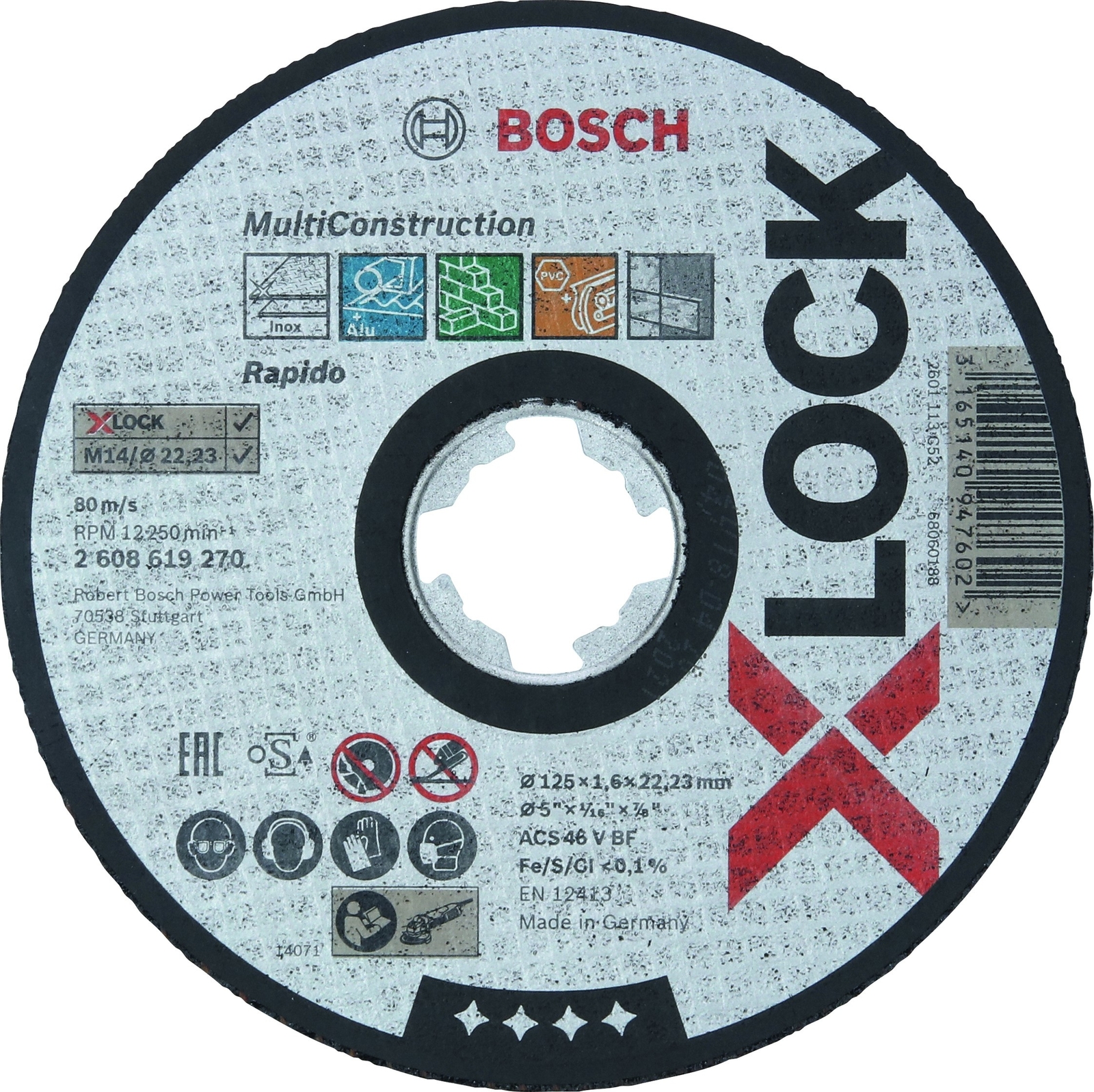 X-LOCK Multi Material 125x1,6x22,23 taglio dritto ACS 46 V BF, 125 mm, 1,6 mm