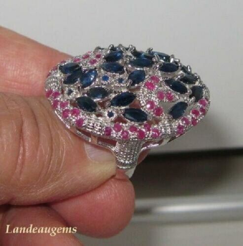 7 ct flower sapphire ruby gold on sterling silver ring (7.75)v