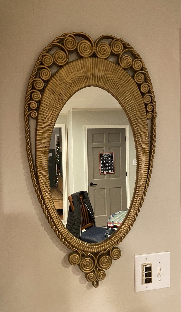 Vintage Burwood Gold Wall Mirror Hollywood Regency 30x16 MCM