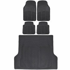 Rubber Car Floor Mats 5 Pc Black Front Rear And Cargo Trunk Liner Auto Truck Suv Rubber Car Floor Mats 5 Pc Black Front Rear And Cargo Trunk Liner Auto Truck Suv