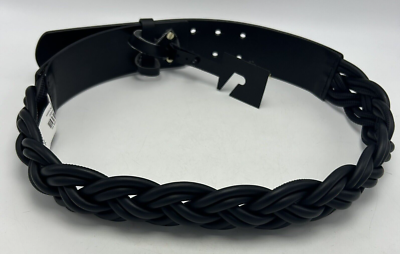 NEW Express Black Braided Waist Belt Size XS/S Chic Minimalist Accessory Braided Belt Womens XS Black Leather Laced Skinny Minimalist  main image 3