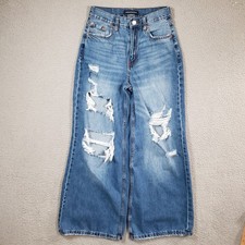 Aeropostale High Rise Super Wide Leg Jeans Distressed Ripped Denim Size 6 Reg