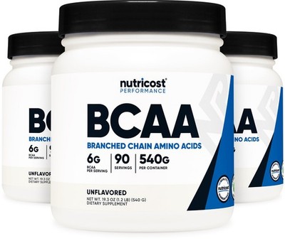 Nutricost BCAA Powder 90 Servings (3 Pack) - Unflavored - 6000mg Per Serv