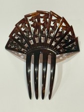 Vintage Faux Tortoise Filigree Fan Celluloid 4 Prong Hair Comb