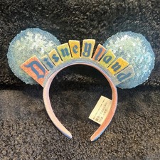 Disney- Parks Marquee Sign Blue Sequin Mickey Mouse Minnie Ears Headband Gifts