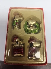 4 Kurt S. Adler Mini PEANUTS SNOOPY Feather Tree Christmas Ornaments 1.5”