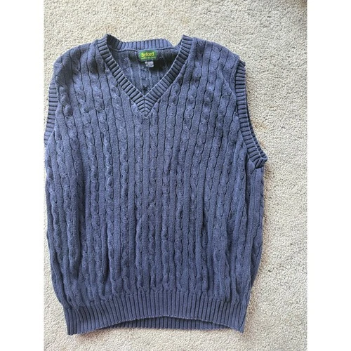 Vintage Byford Men's 100% Cotton Cable Knit Sweater Vest Blue | Size XL - product listing photo