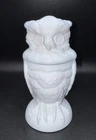 Vintage White Milk Glass Owl Covered Dish Lidded Trinket Jar Read Condition