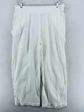 EILEEN FISHER Pants M Organic Cotton Crinkle Gauze Wide Leg Elastic Waist White