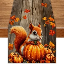 Pumpkin Squirrel Fall Table Runner 72 Inch Seasonal Autumn Thanksgiving Kitchen
