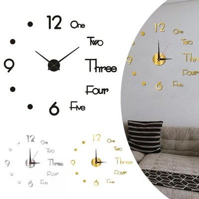 3D Large Wall Clock Modern DIY Sticker Mirror Art Design Home Room Decor