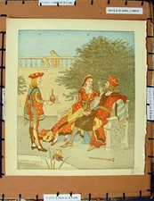 Original Old Vintage Print C1950 Nursery Rhyme Colour Plate Man Lady Romance