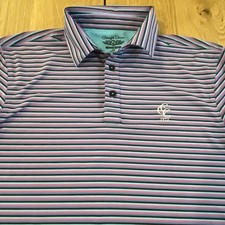 Straight Down Performance Golf Polo Shirt Men s Striped Blue Purple Teal Medium