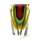 Super Murano Glass Vase Block Vase Sommerso Venetian Glass Vintage Multicolor +