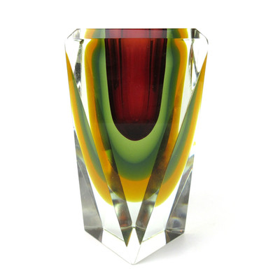 SUPER Murano Glas Vase Blockvase Sommerso Venetian Glass Vintage Multicolor +