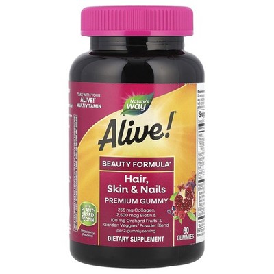 Nature's Way, Alive! Haare,Haut und Nägel, Erdbeere, 60 Fruchtgummis