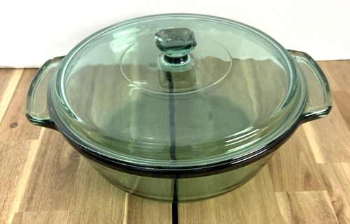 Vintage Anchor Ovenware 2qt Green Glass Casserole Dish Round Bowl 9" W/ Lid 1038