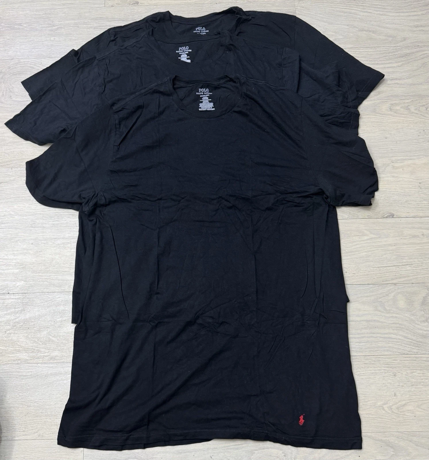 Polo Ralph Lauren Mens 2XL Crew Neck T-Shirts 3 Pack Solid Black Cotton Stretch